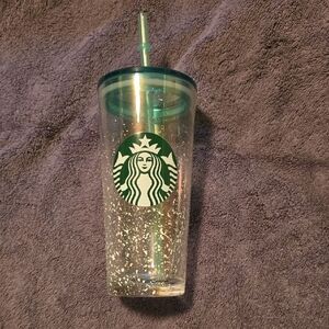 Starbucks Clear Glass Tumbler With White Speckles